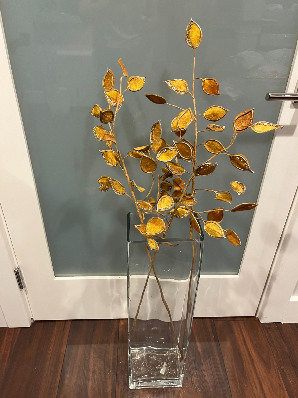 Mustard Gold Velvet Leaves with Gold Trim & Sequins – 34” Faux Flower Stem