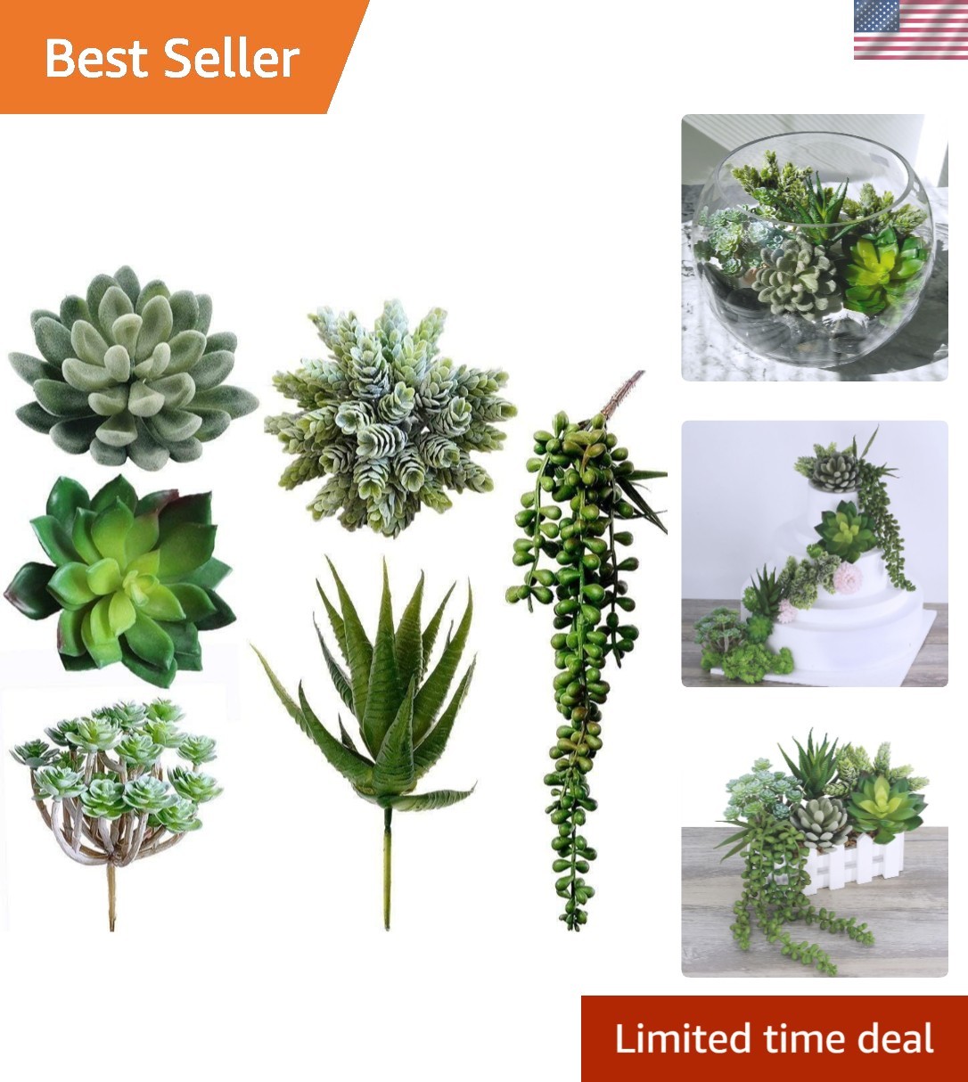 6-Piece Green Assorted Faux Succulent Picks – Versatile for All Occasions