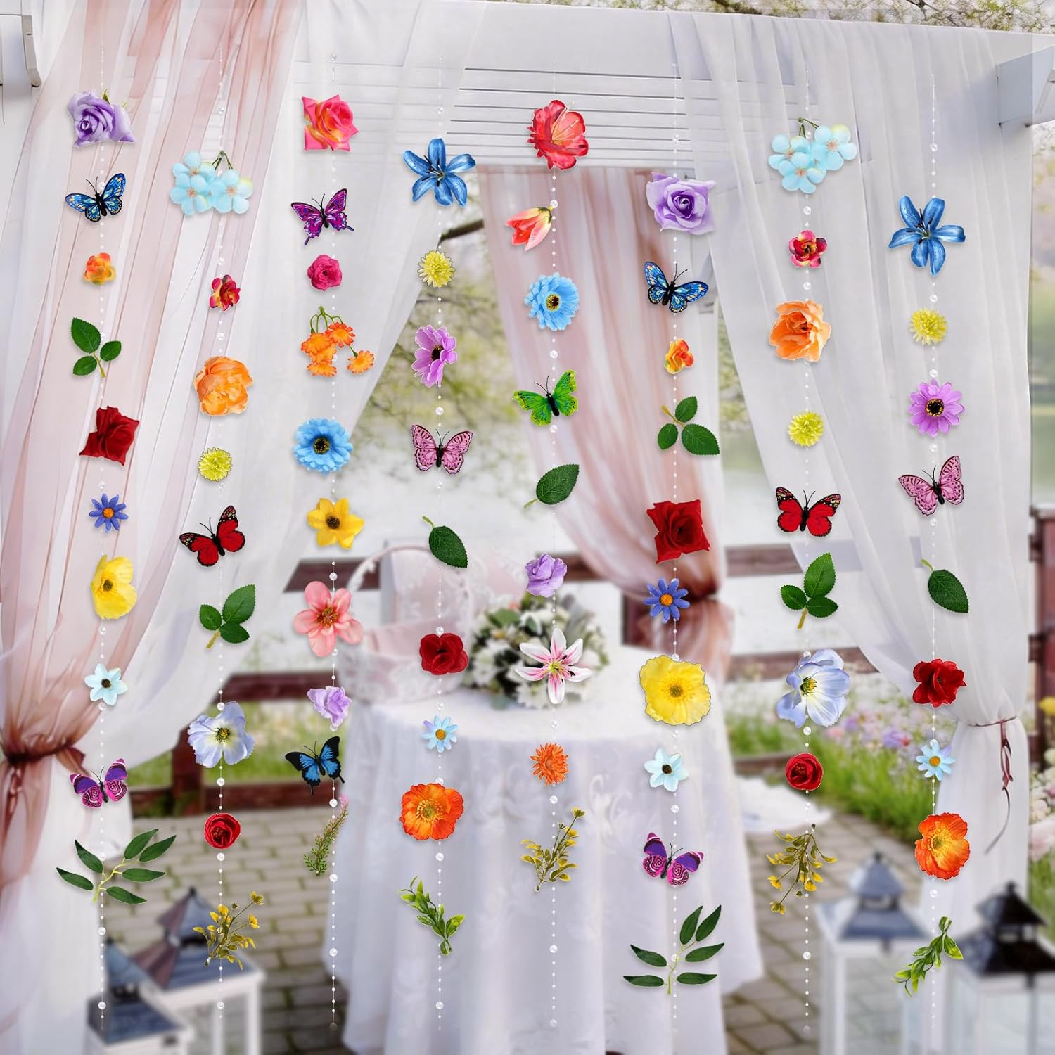 36 Ft Artificial Flower Garland with Butterflies for Event Decor – 5 Pack