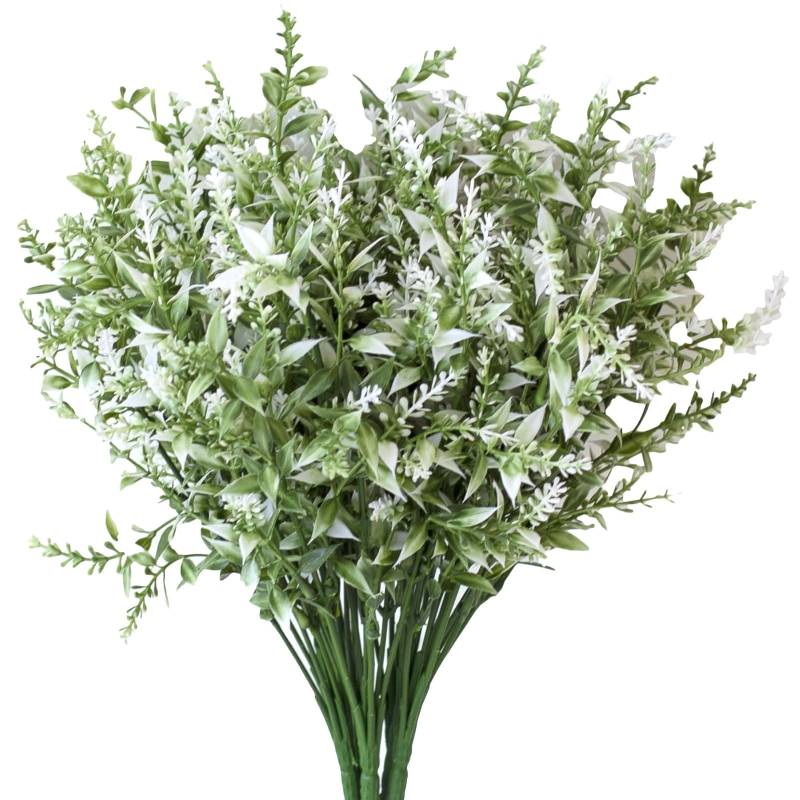 24 Pcs Artificial Lavender Flowers, White Silk Plastic Bouquet Sunlight Resis…