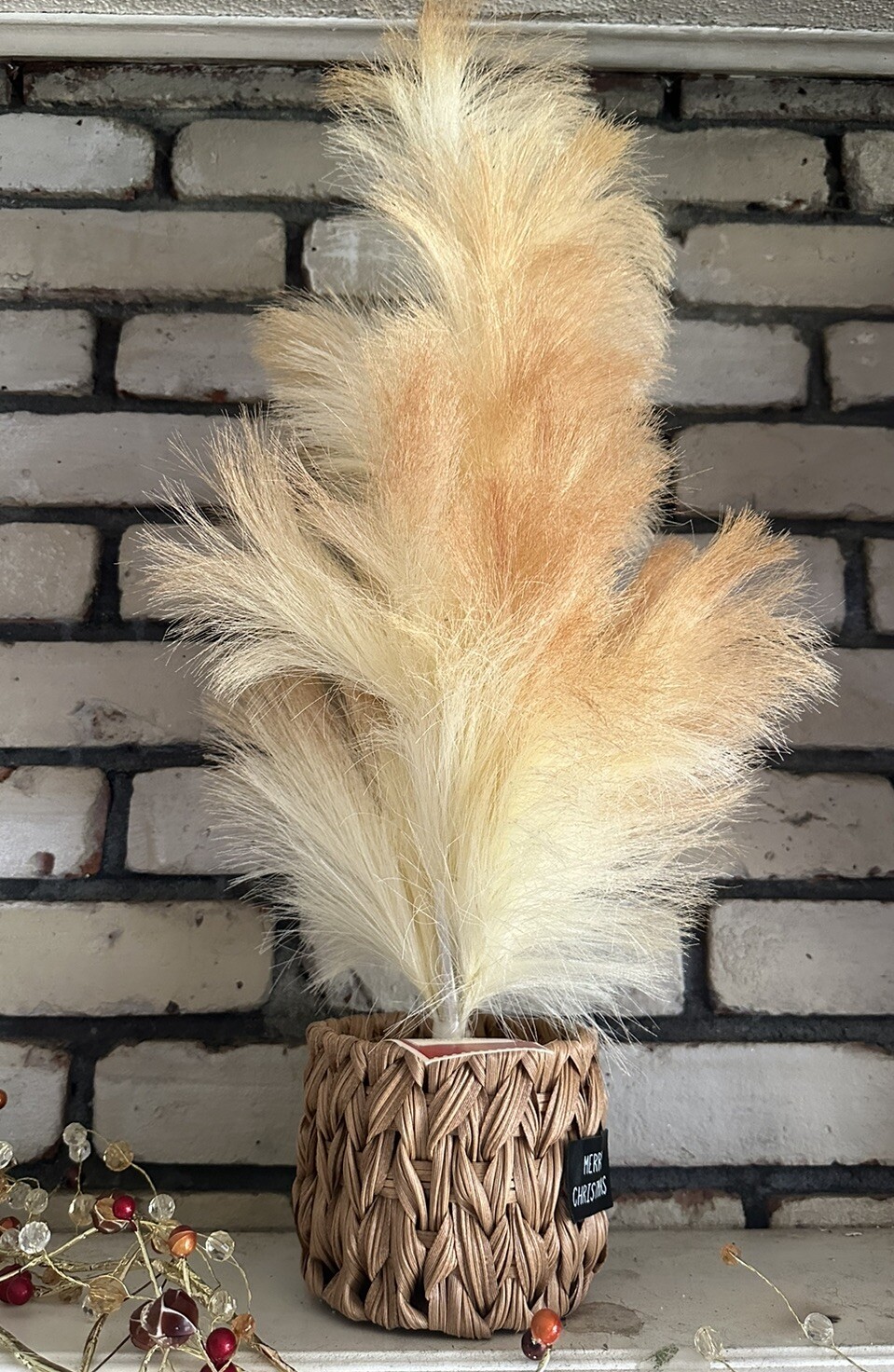 Pampas Grass Christmas Tree Faux Woven Basket 24” Boho Holiday Time NEW w Tags