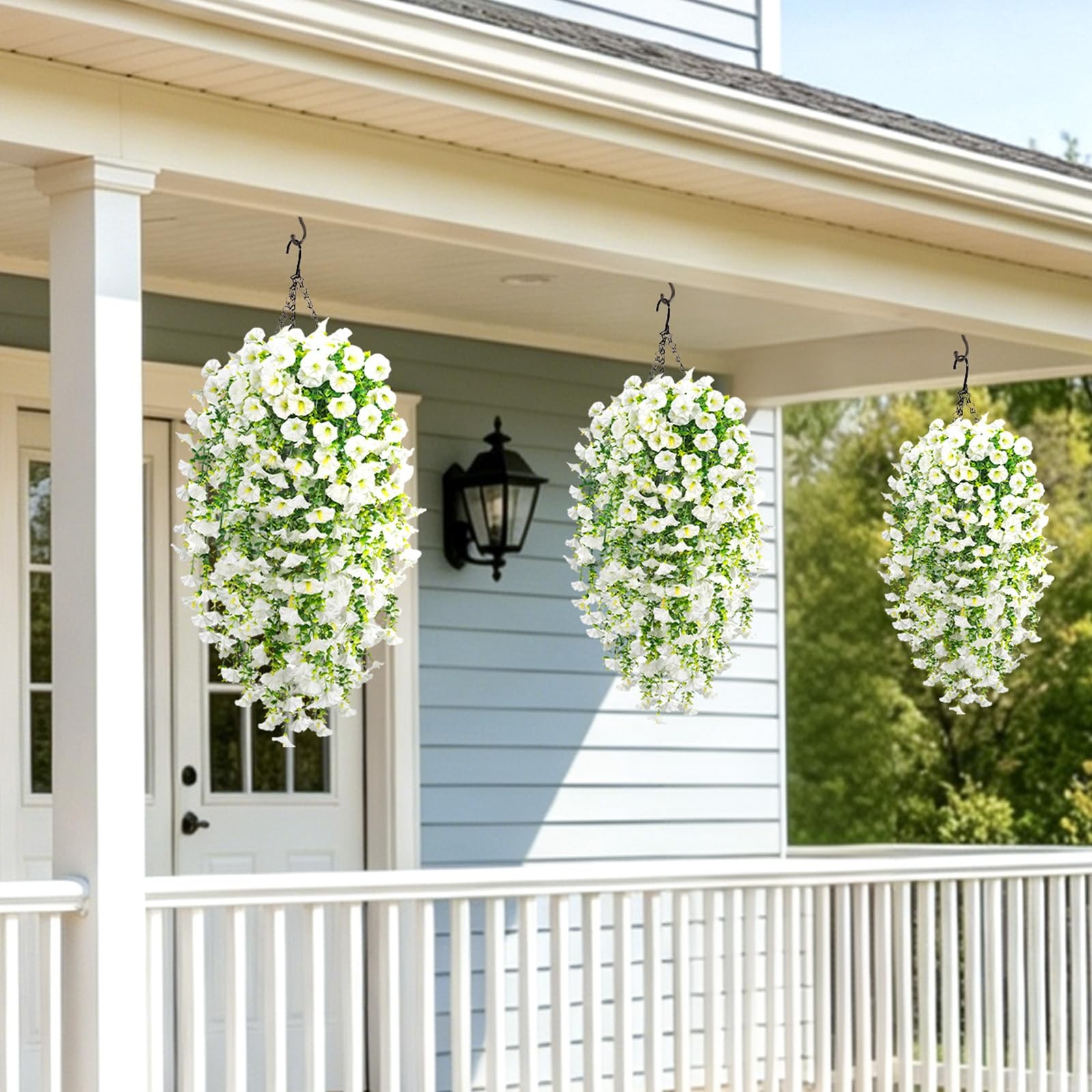 Artificial Hanging Flowers for Outdoors, 4Pcs UV Resistant Faux Morning Glory…