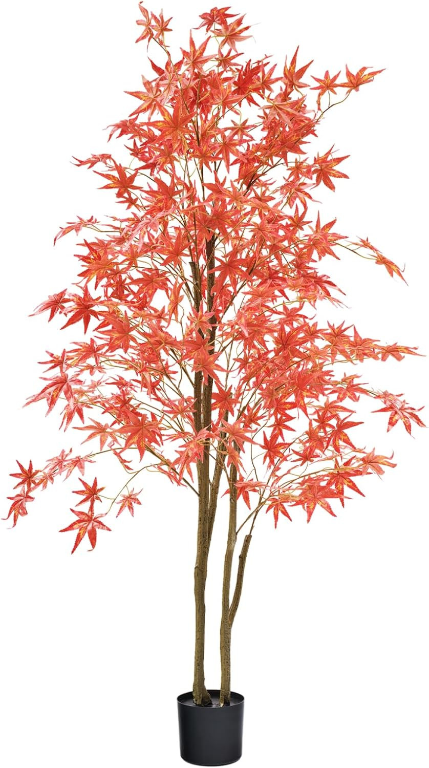 6ft Autumn Maple Artificial Tree with Red Leaves for Fall Home Decor