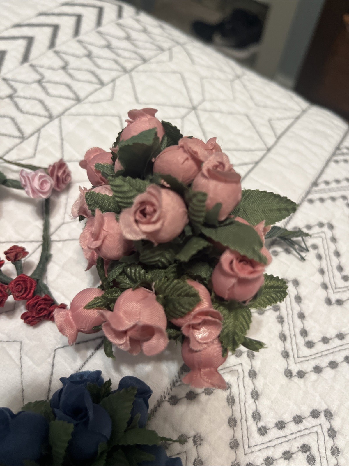 vtg. Assorted Bouquet, Single Satin Roses for Crafting Decoration