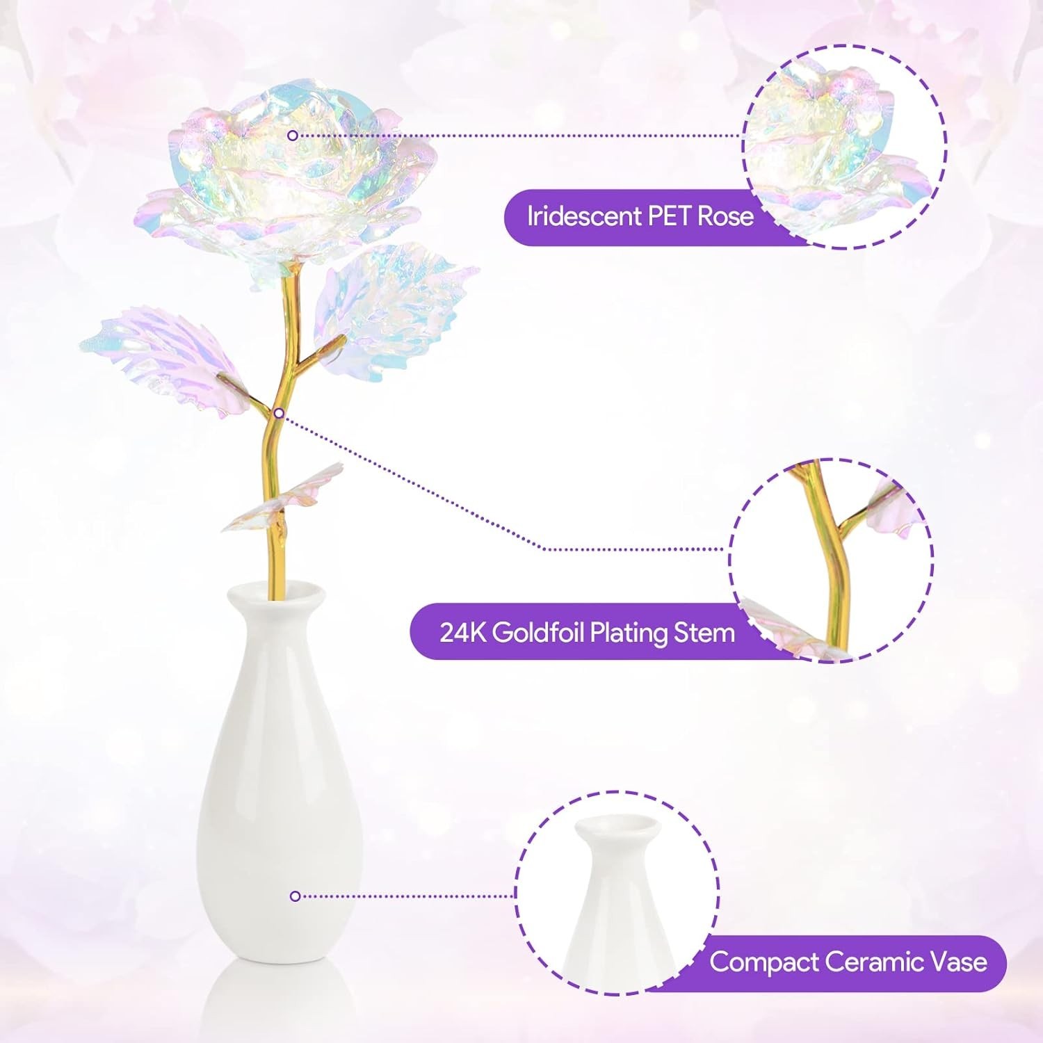 Valentines Day Rose Gifts for Her Birthday Gift for Women Galaxy Glass Rose