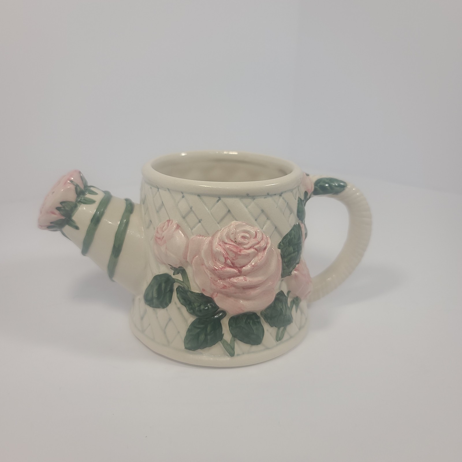 VTG 1996 H. BeaugArt Designs Ceramic Watering Can Planter Pink Roses Flowers Inc