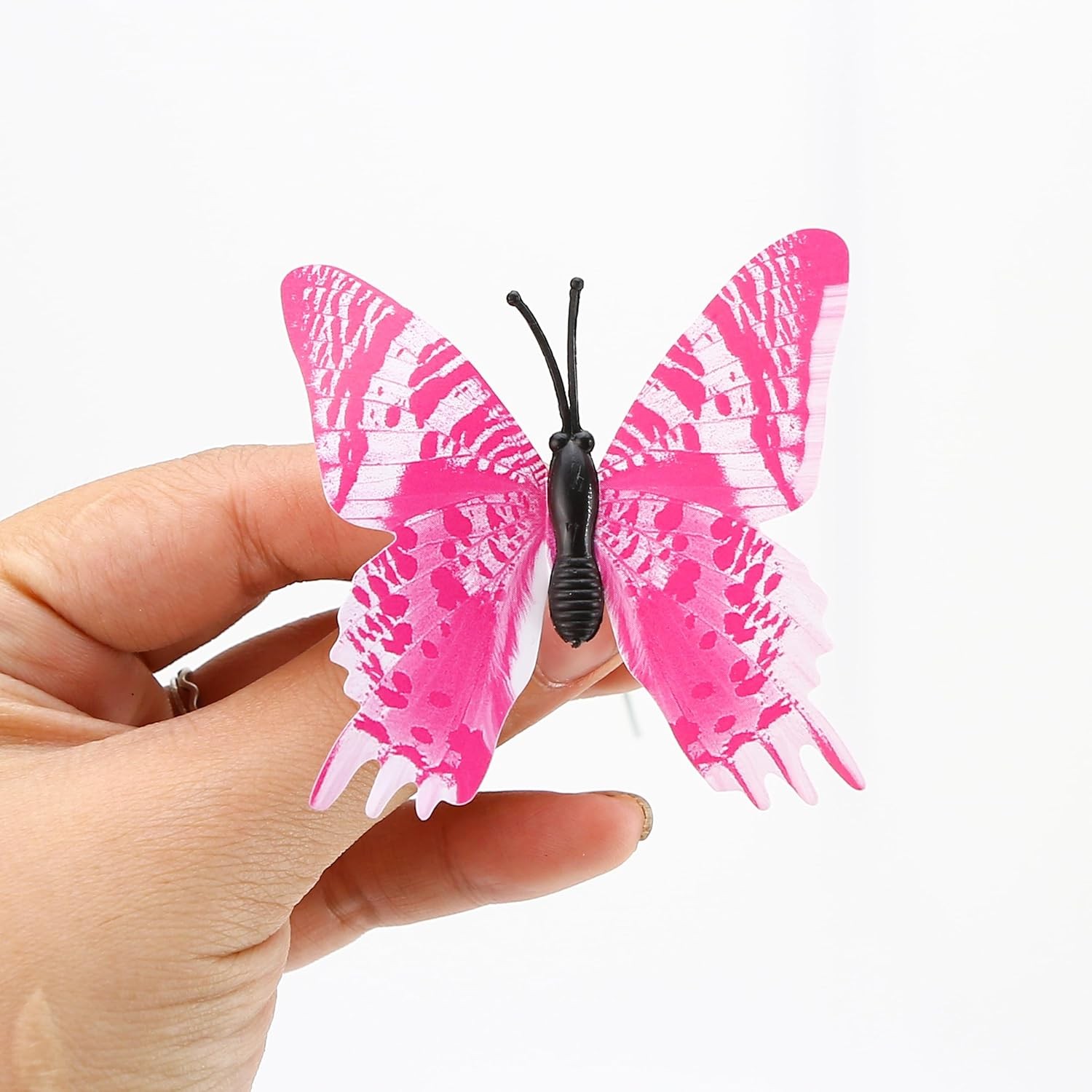 12pcs Pink Butterfly Plant Stakes Garden Decor Metal Flower Pot Sticks