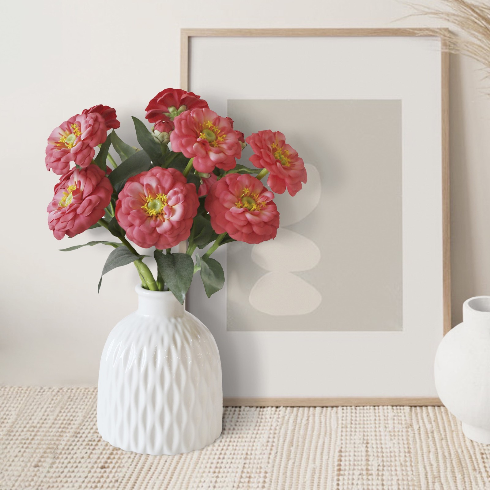 3 pack 13-inch Artificial Silk Coral Zinnia Short Stem Indoor Use