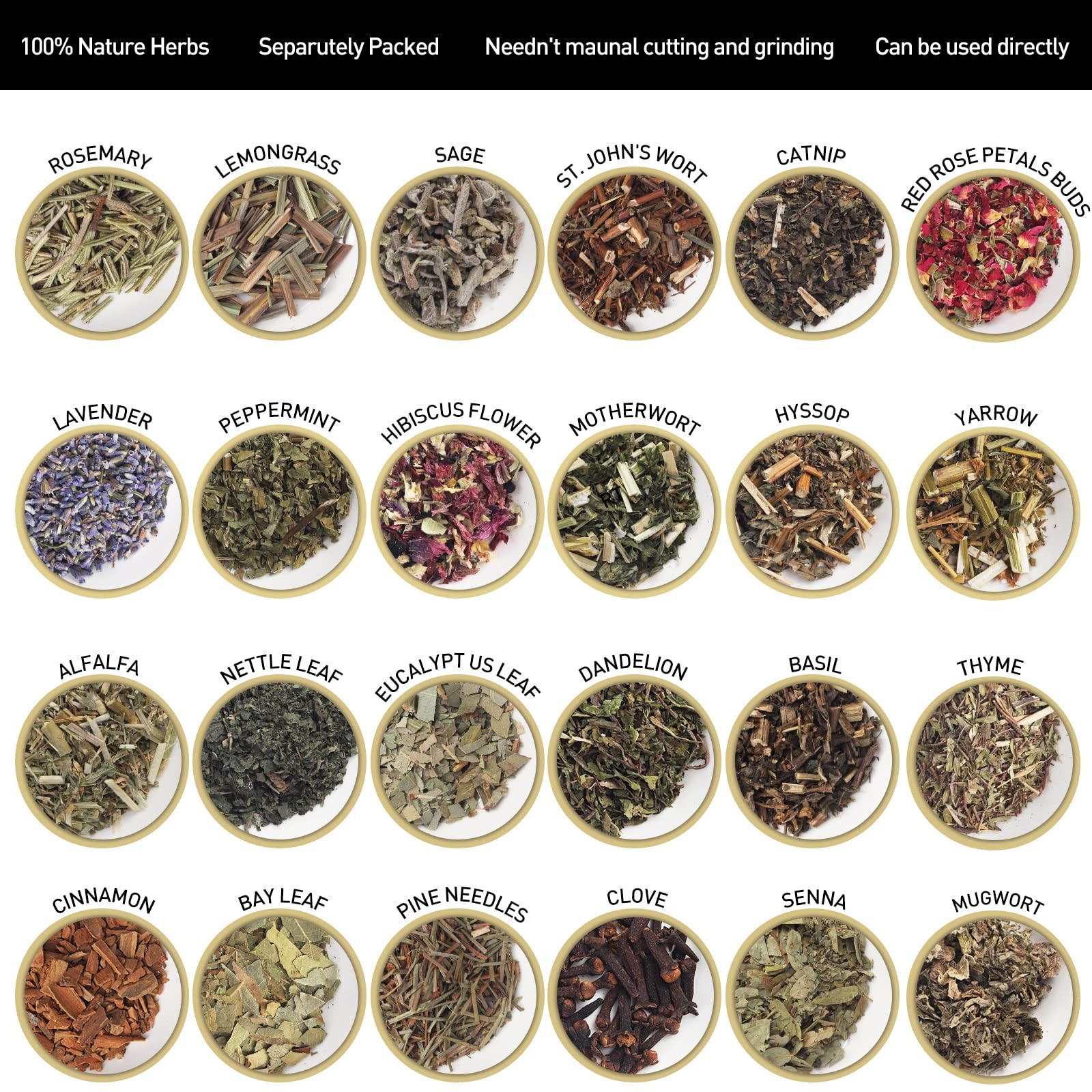 Witchcraft Supplies Herbs and Flowers Kit – 24 Pieces of Natural Dried Herbs Set