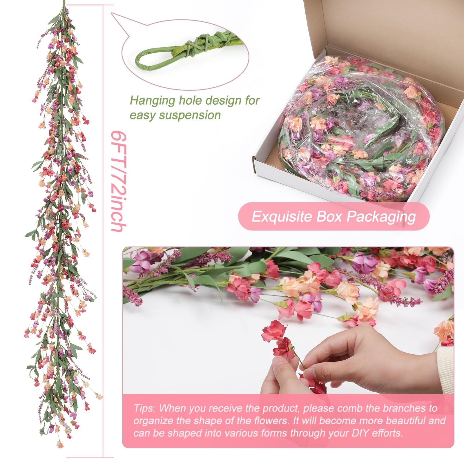 Flower Garland 6Ft Spring/Summer Garland Floral Garlands for Mantle All Year …