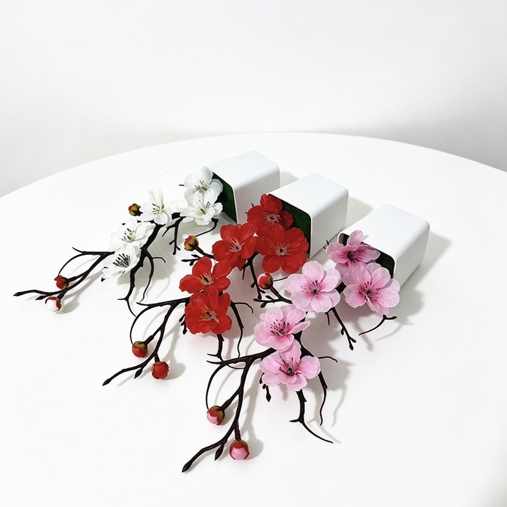 Artificial Winter Plum Blossom Potted Plant with Bare Twisted Branches
