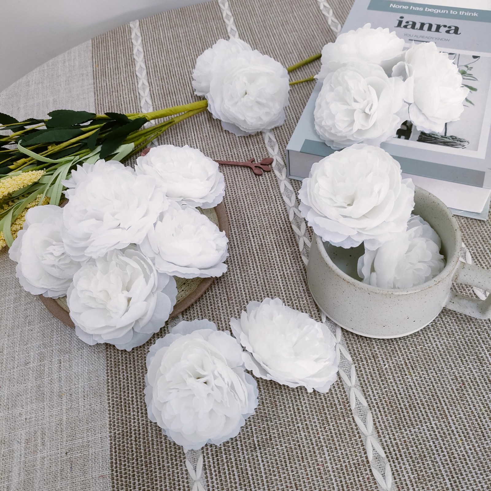White Rose Heads Artificial Bulk,3.3” Artificial White Roses,40 Pcs Silk Ros…