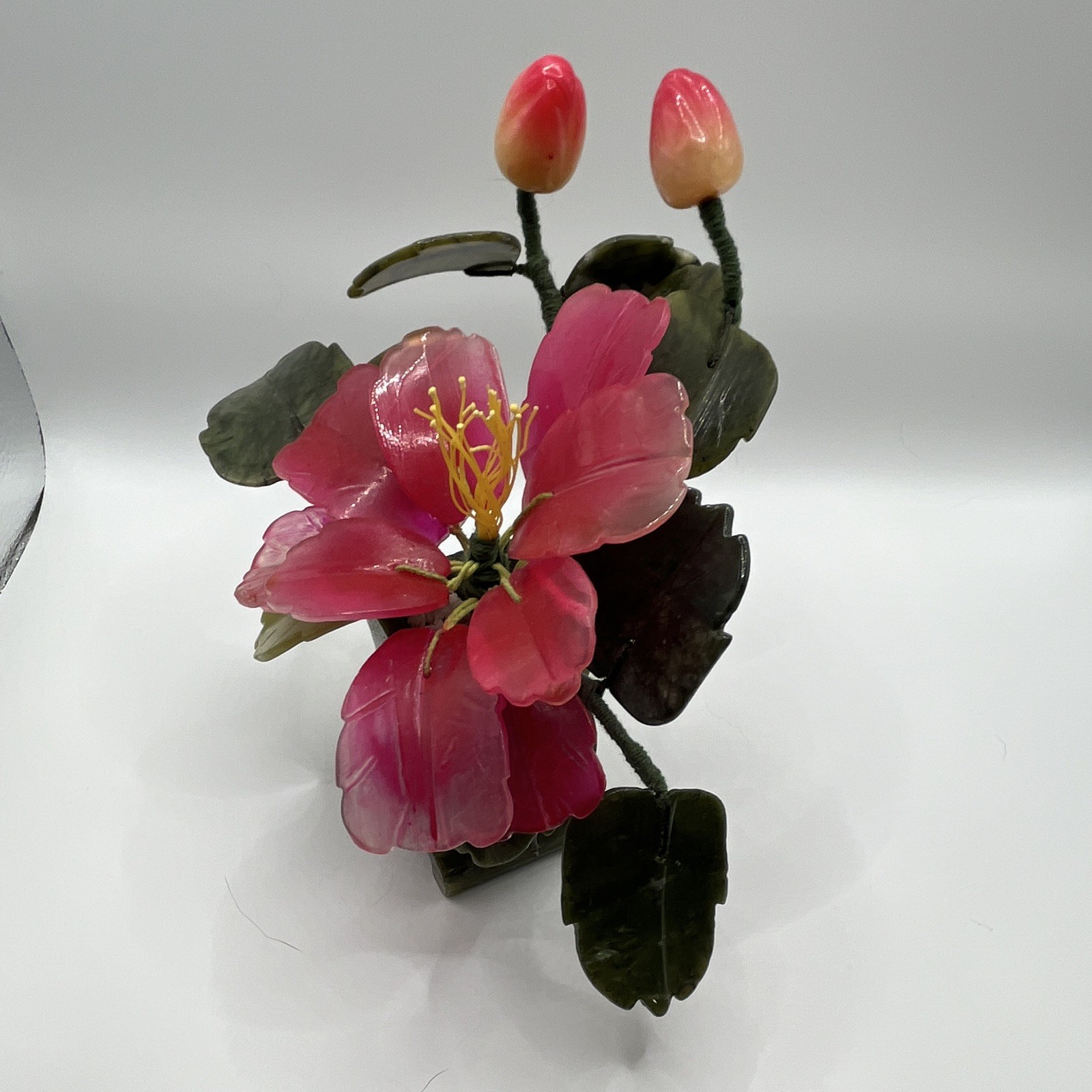 Vintage Stone Flower, Buds, Leaves, and Vase
