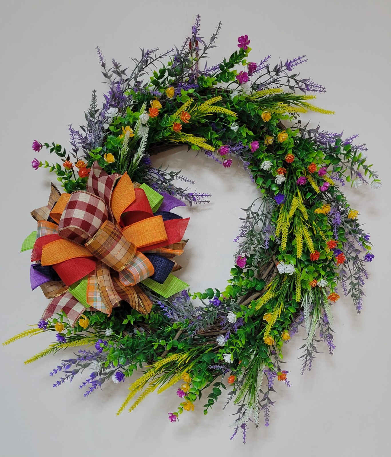 Flower WREATH Two Bows 2-in-1 FALL Spring everyday GRAPEVINE Front Door Wall