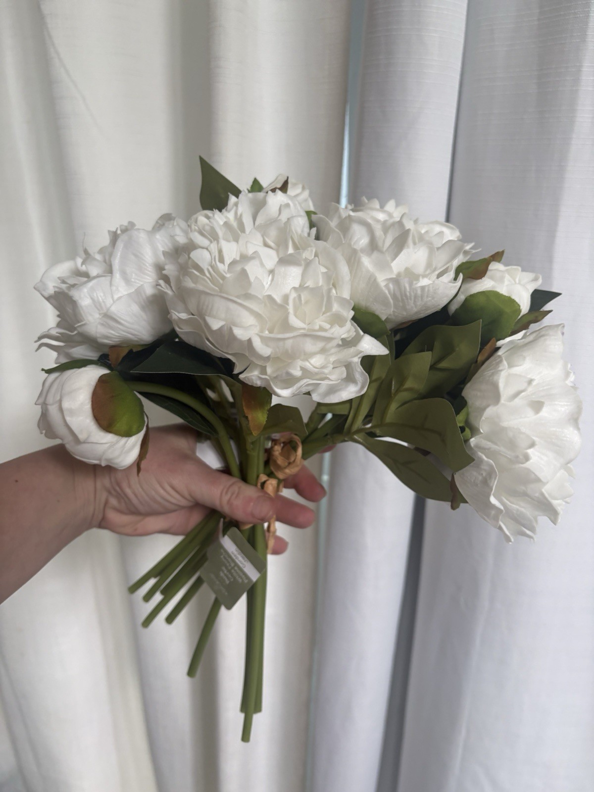 2 Real Touch Latex White Peony Bouquets Artificial Flowers Faux 12”