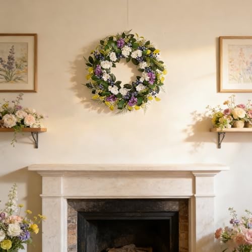 24 Inch Spring Wreath for Front Door – Artificial Blueberry Bunch Wreath with