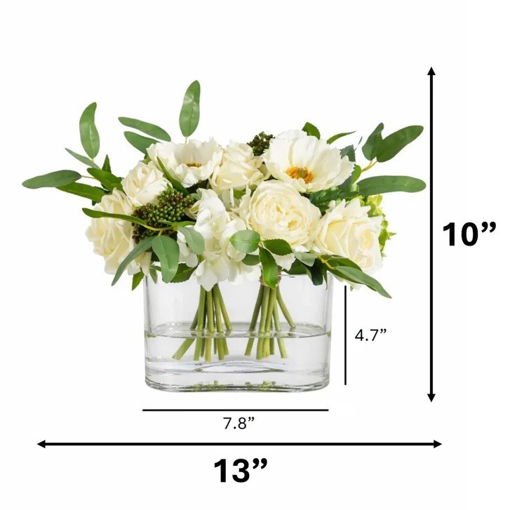 Nearly Natural Faux 10” Mixed Rose & Hydrangea Arrangement,Artificial Flowers