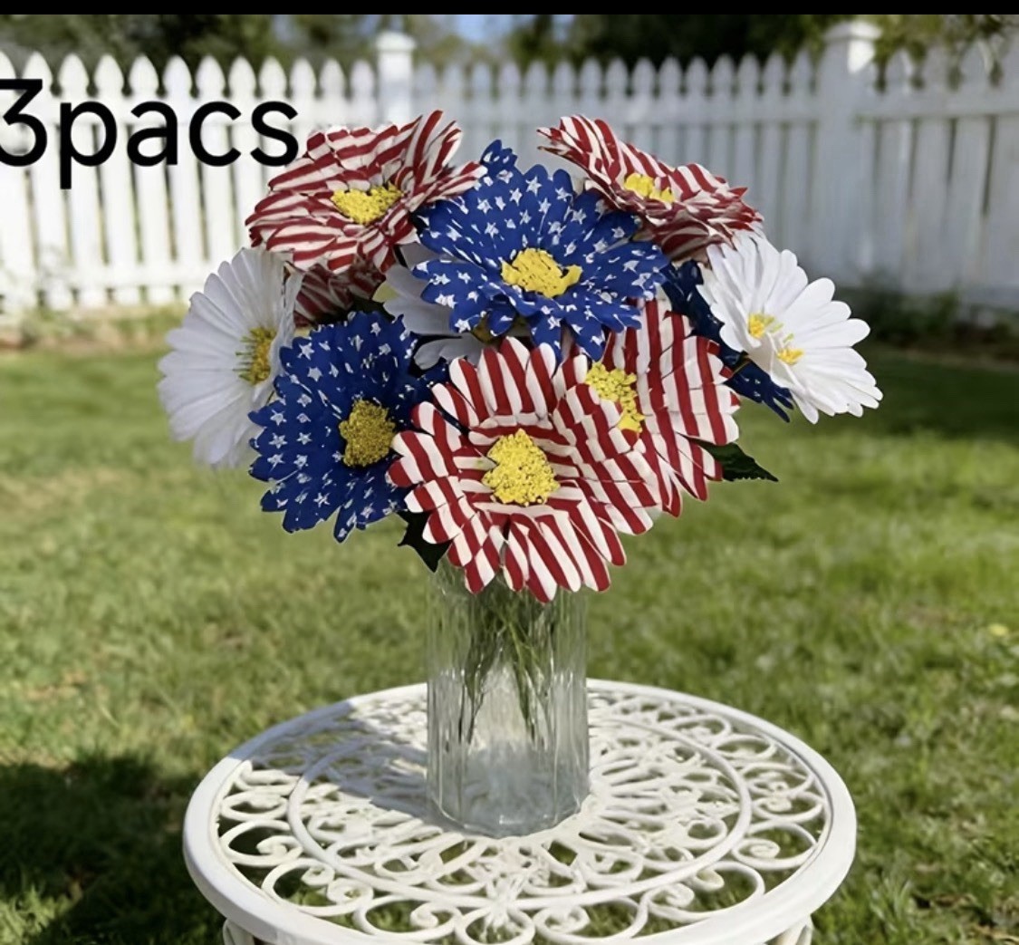 Designer 3 Pcs Patriotic Flowers Artificial Ind. Day Red White Blue