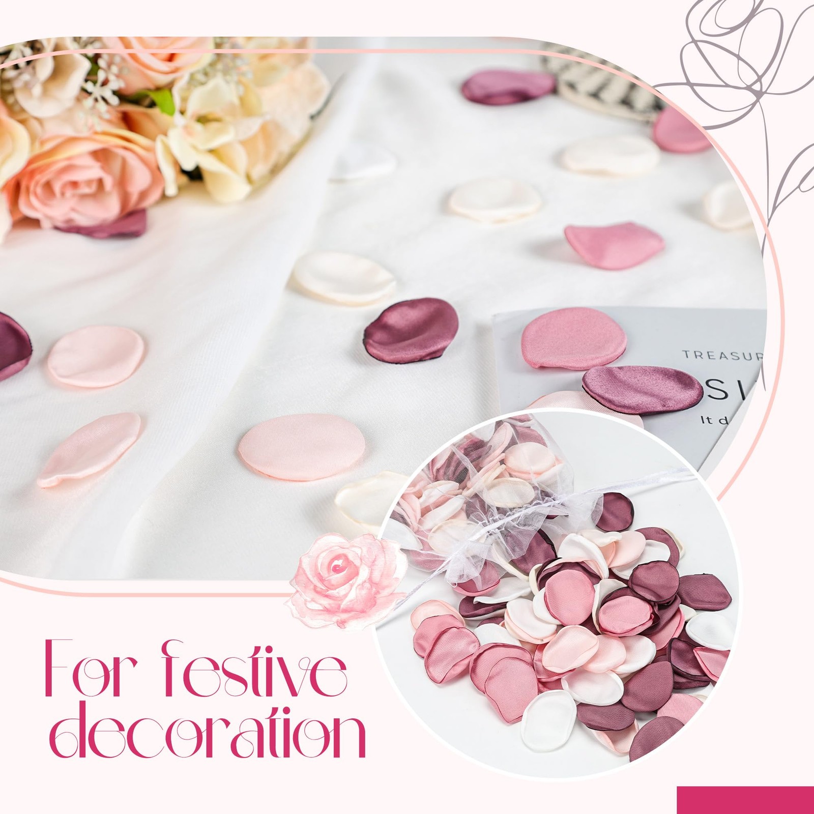 300Pcs Artificial Flowers Silk Fake Pink Rose Petals Flower Girl Scatter Pedals