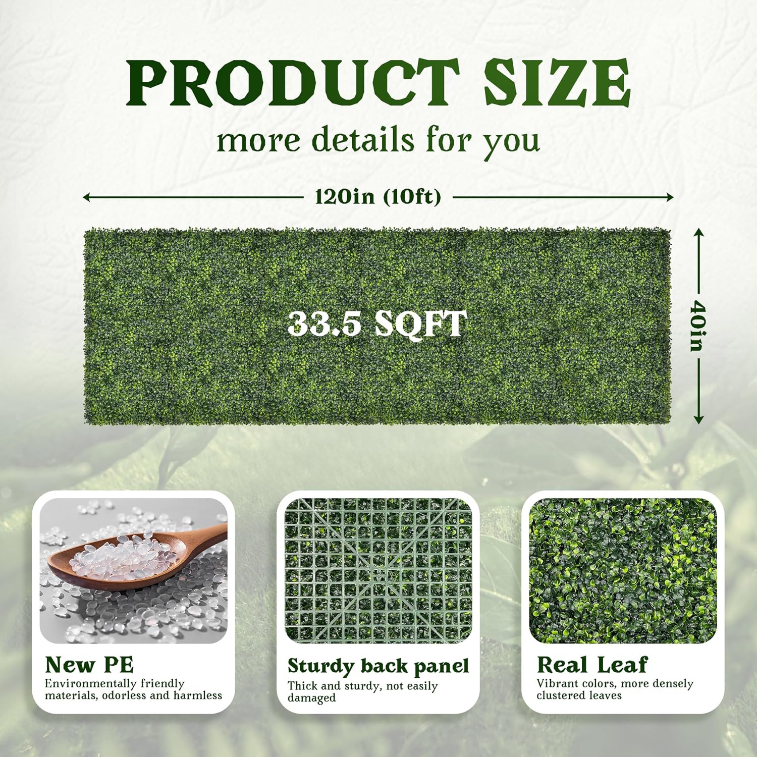 Artificial Boxwood Roll Panel Backdrop: 40″X120″ Uv-Anti Greenery Faux Grass Wal