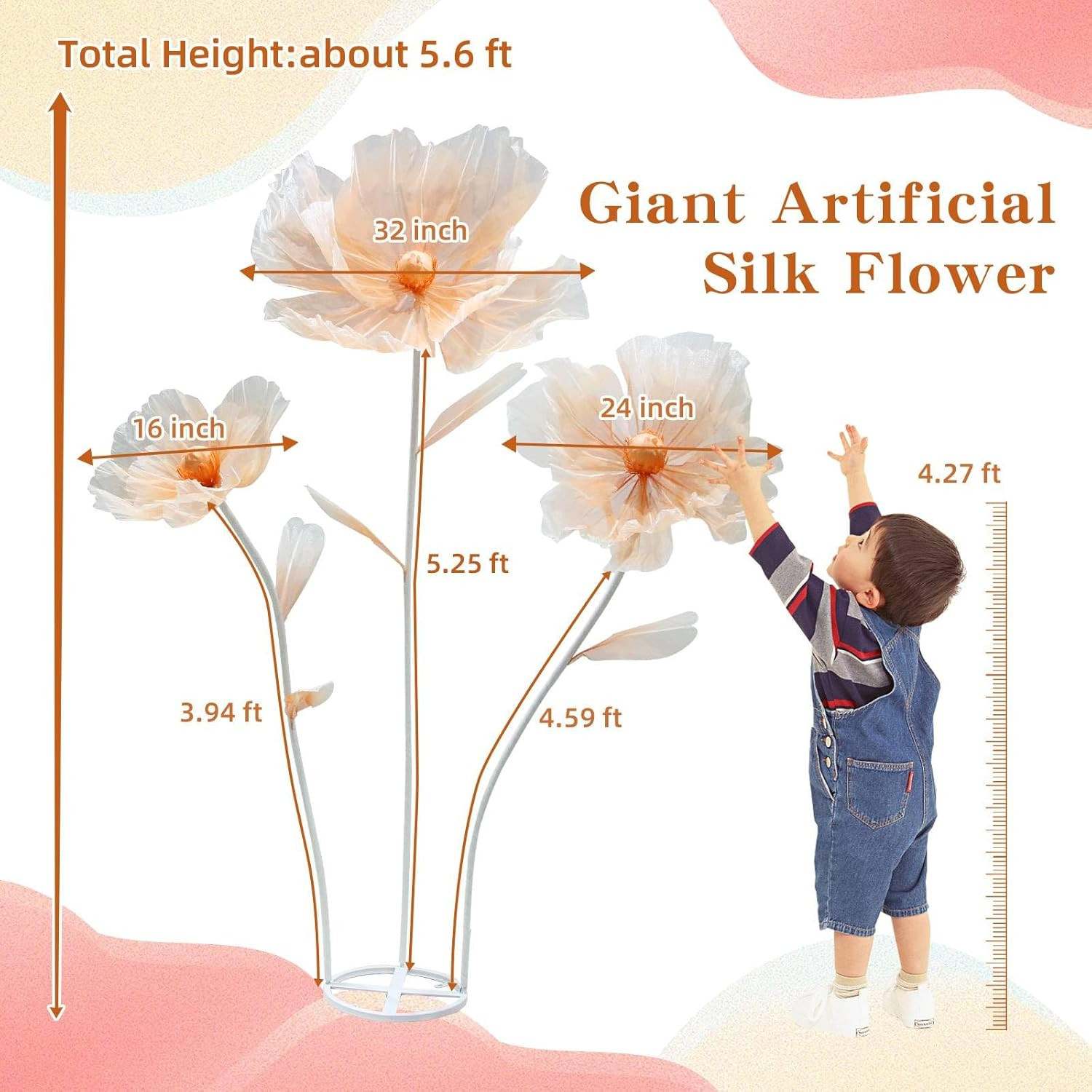 Giant Silk Flowers for Wedding Reception Decor – Green & Pink 5.6 Ft