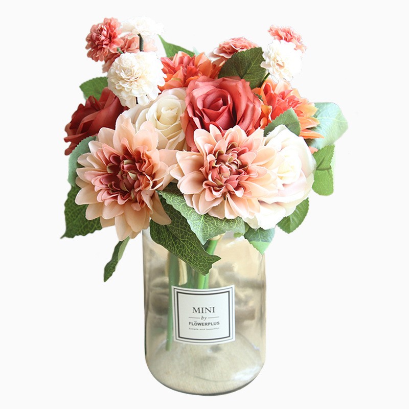 Artificial Dahlia Rose Silk Flower Bouquet Bottle Flower Home Wedding Party Deco