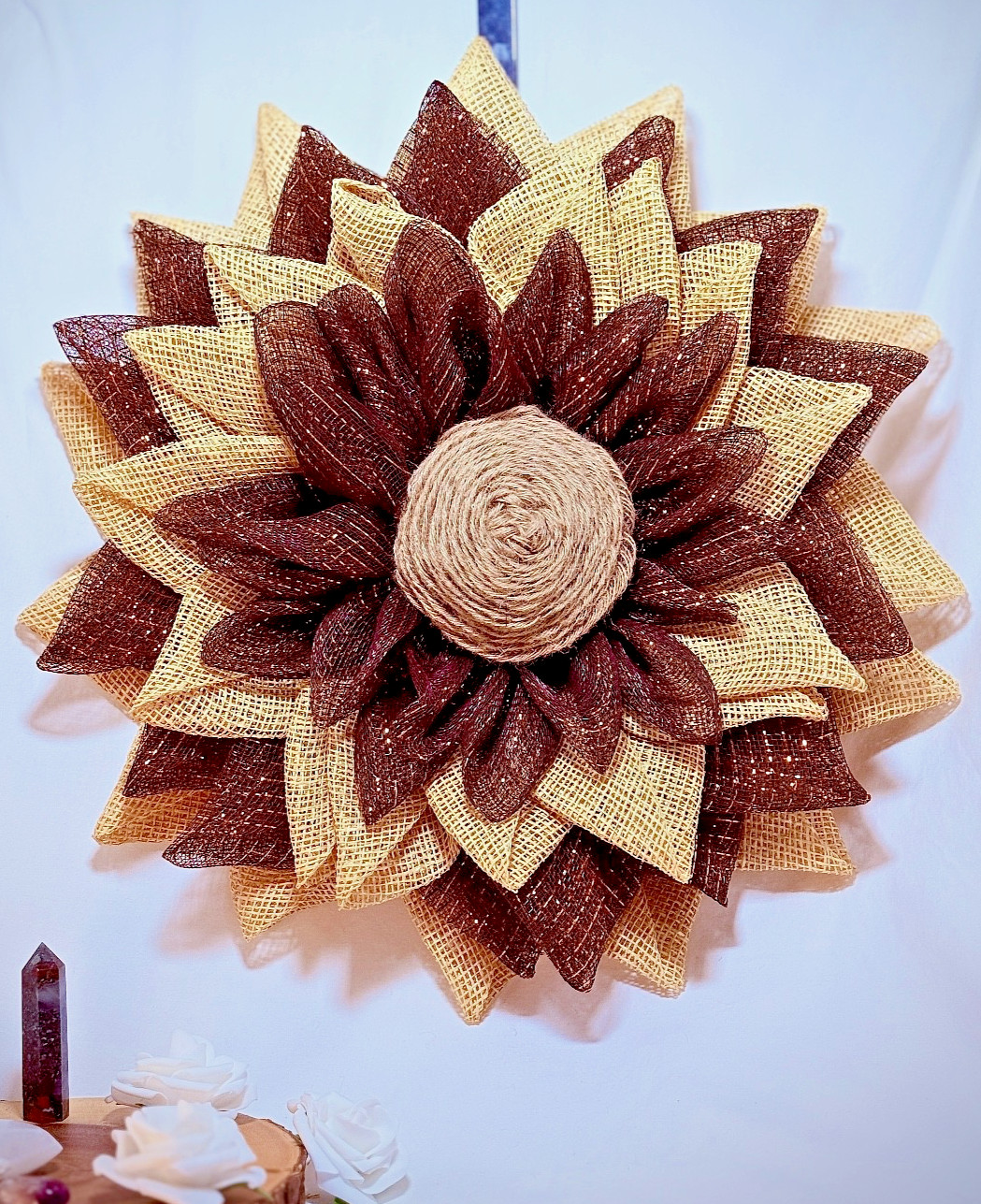 Farmhouse Burlap Sunflower Wreath – Handmade Rustic Sunflower – Fall Wreath