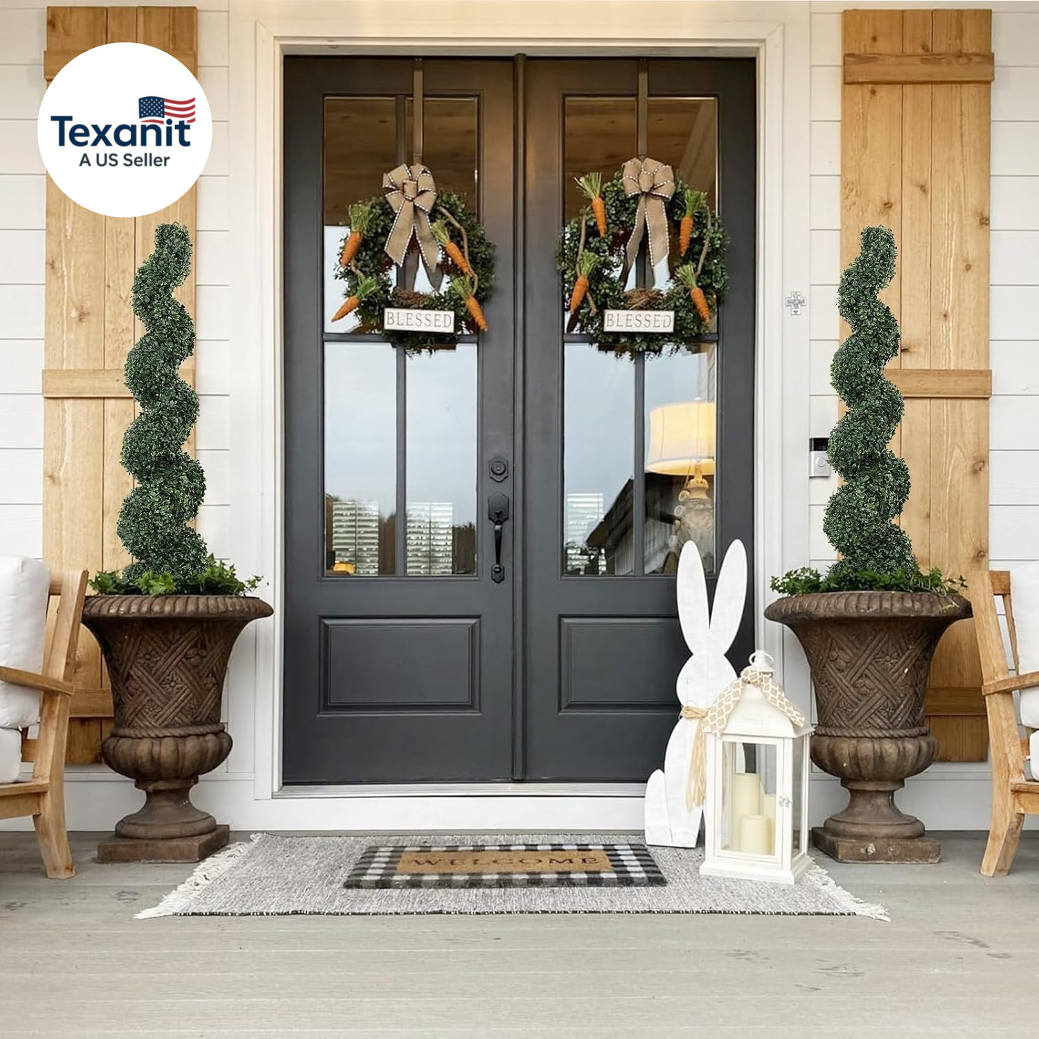 4Ft Spiral Topiary Trees Artificial Outdoor Set of 2 – UV Resistant Faux Boxwood
