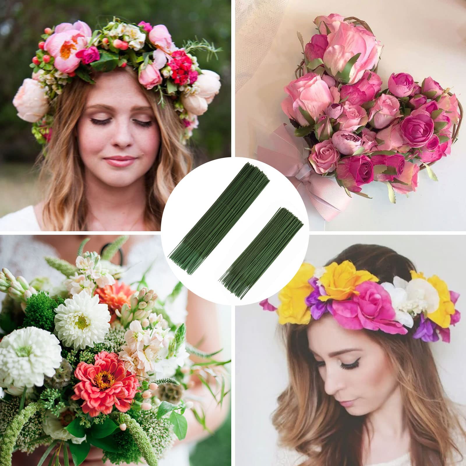 200PCS Floral Wire Stems, 7.87inch/9.84 inch Dark Green Bouquet Stems 2mm Dia…
