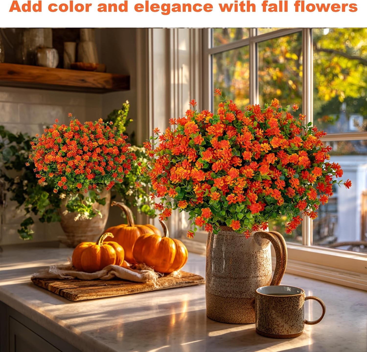Lifelike Red-Orange Silk Fall Mums – Perfect for Outdoor Autumn Decor, 12 Count