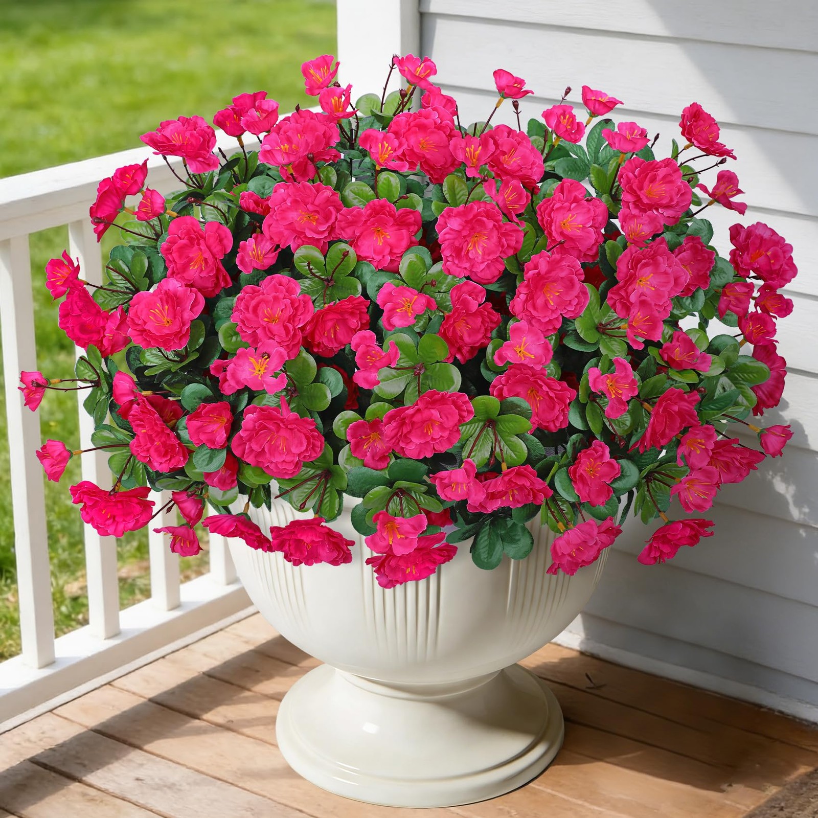 4 Bundles Artificial Flowers for Outdoors, Fake Silk Camellia Flowers Bouquet…