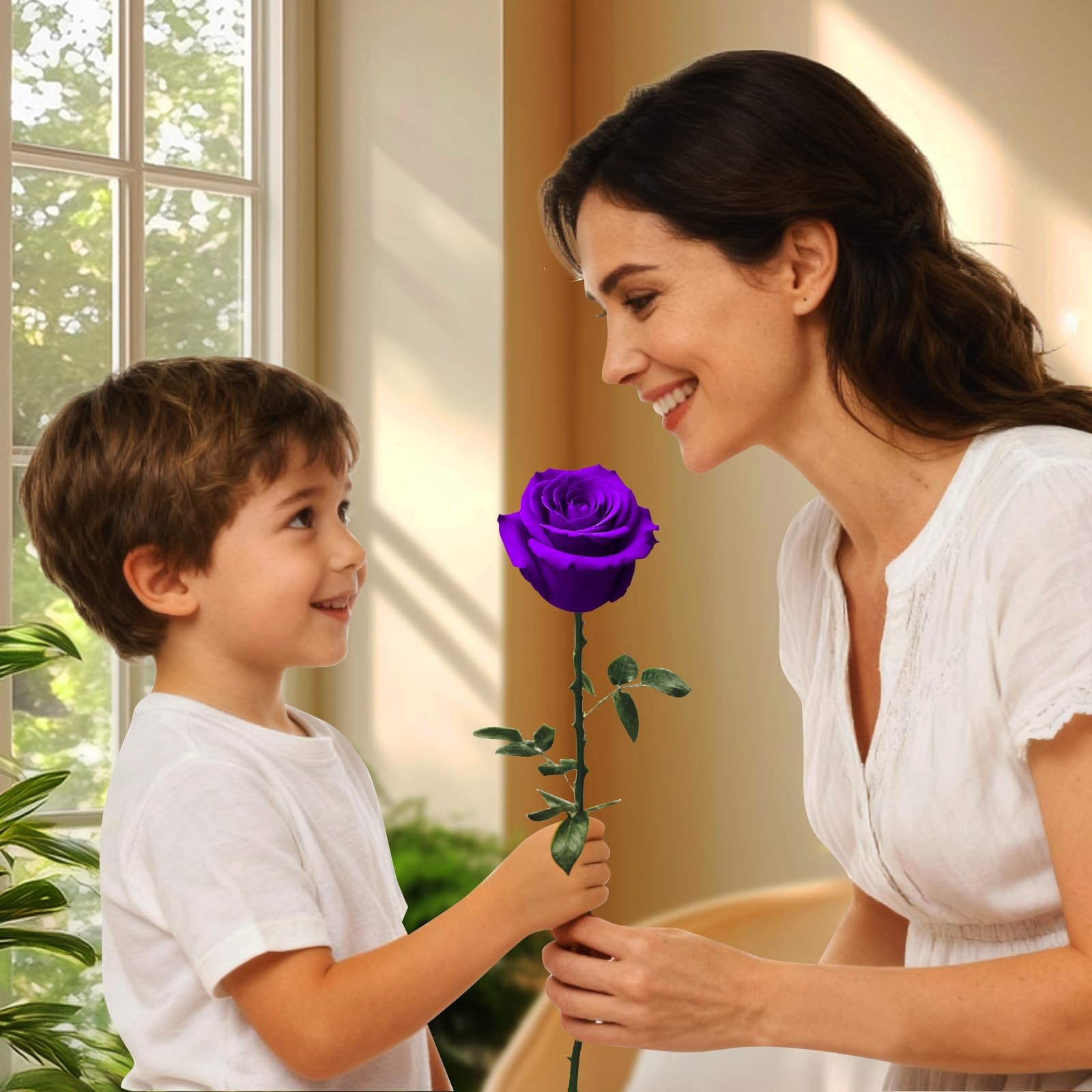 Purple Single Forever Roses Luxury Gift for /Men, Fresh Flowers Bouquet for G…