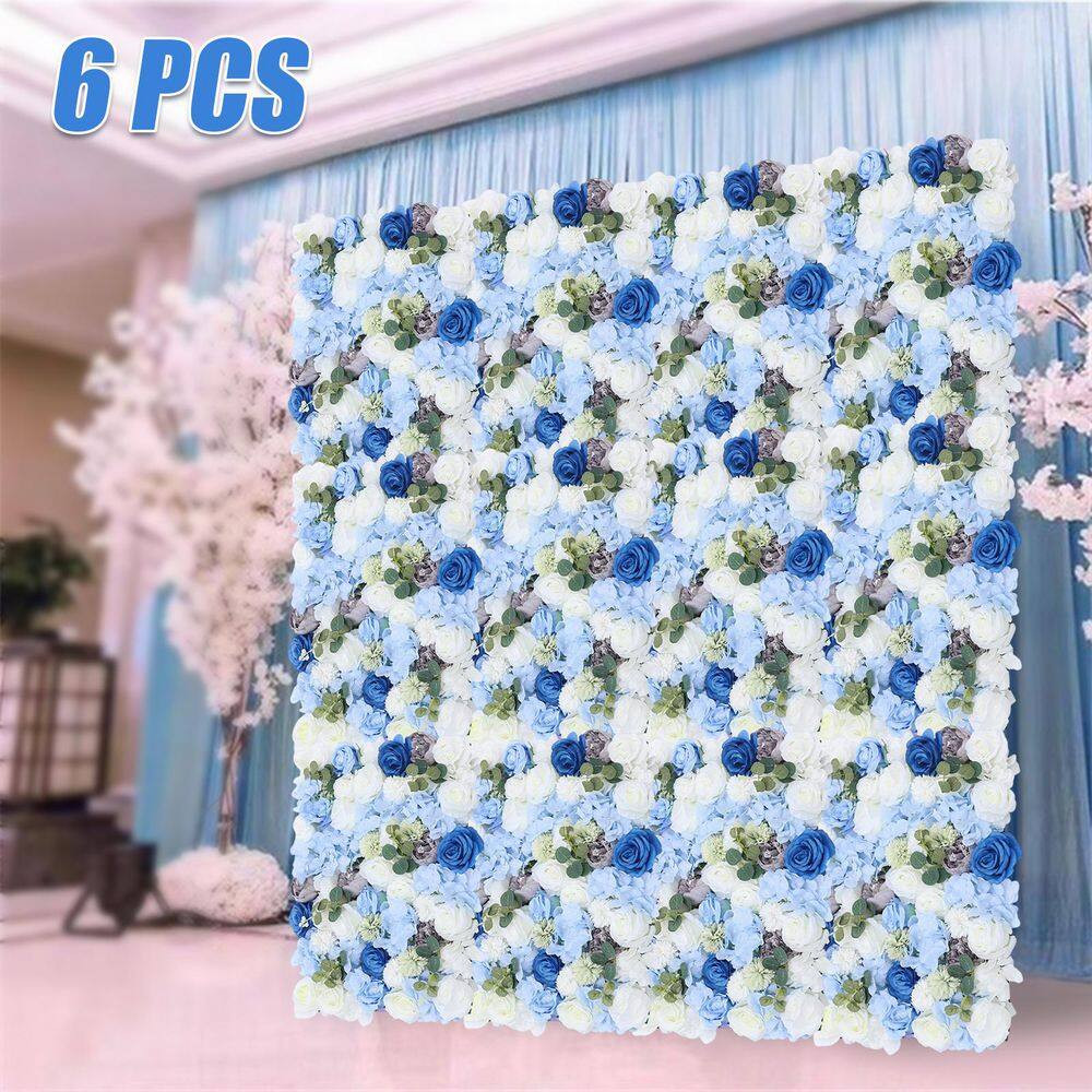 23.6 In. X 15.7 In. Blue Artificial Hydrangea Rose Flower Wall Panel Backdrop De