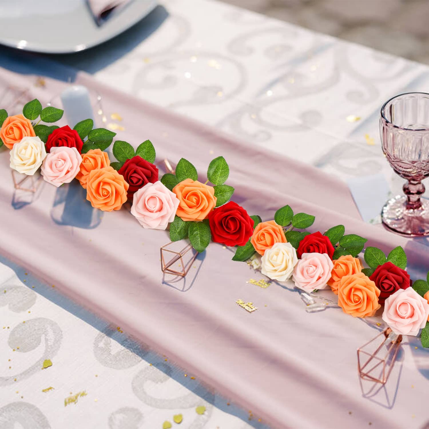 60 Pcs Artificial Green Leaves Rose Fake Leaves for DIY Crafts Wedding Birthday