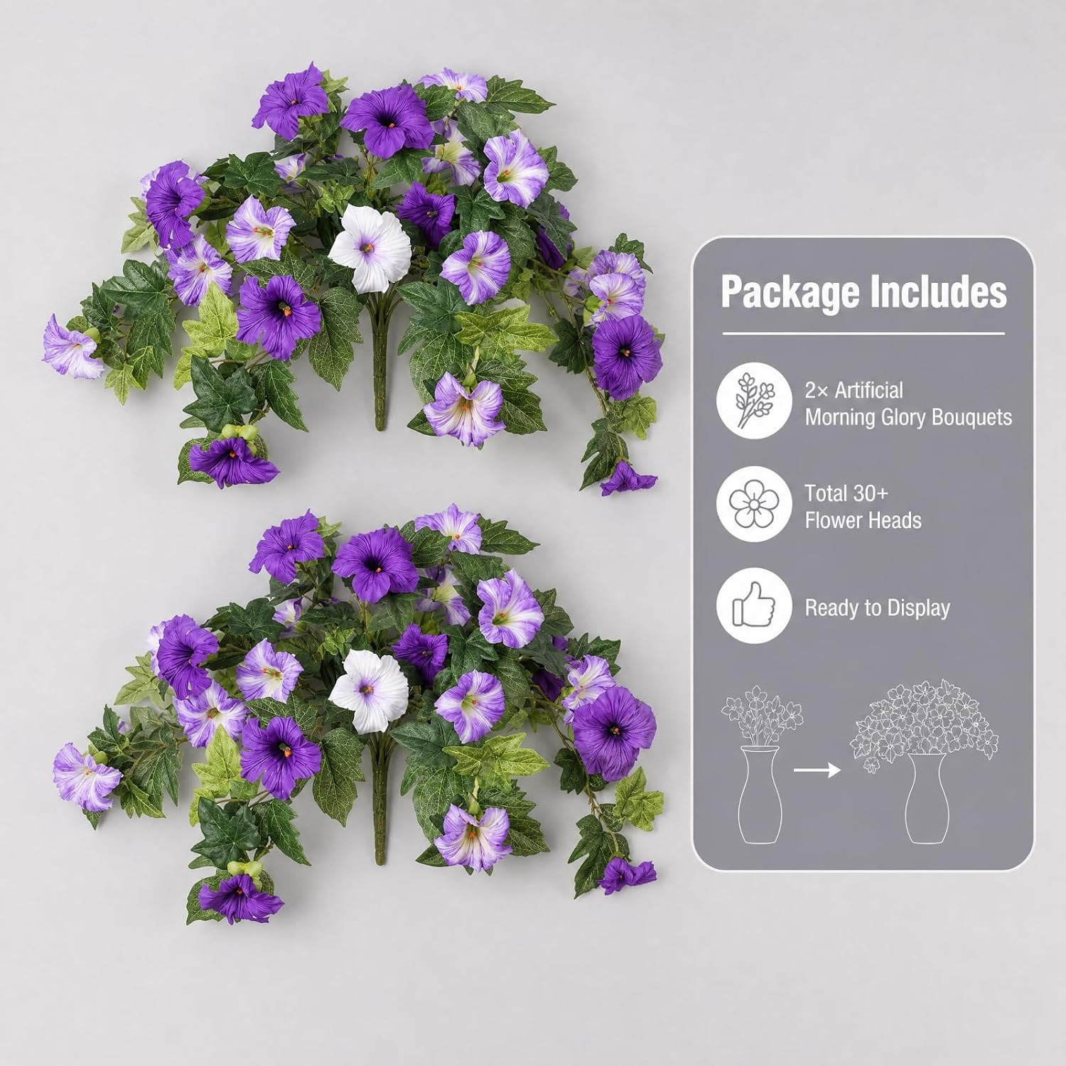 2 Bundles UV Resistant Purple & White Petunias – Outdoor Faux Flower Decor
