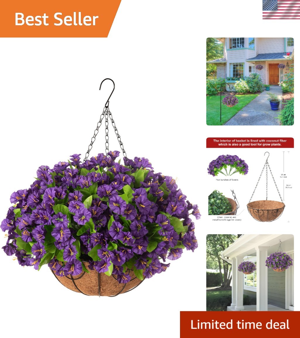 Elegant Faux Petunia Hanging Basket – Perfect for Patio and Garden Styling
