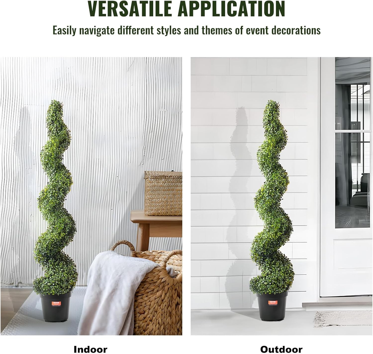 VEVOR Artificial Boxwood Topiary Tree, 60 inch Tall (2 Pieces), Spiral Faux