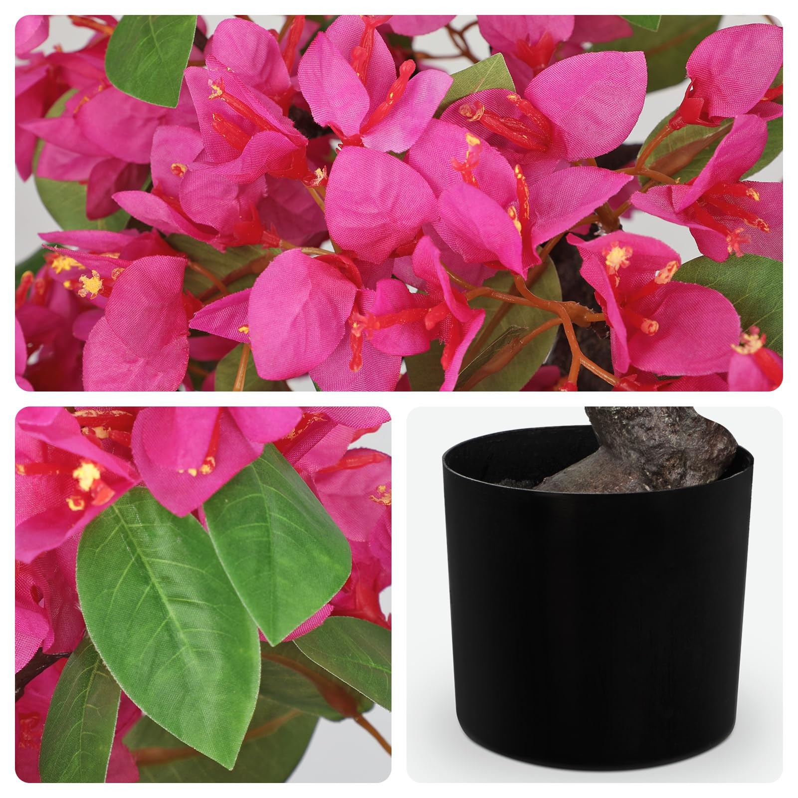 Hot Pink Artificial Bougainvillea Flower Plant Bonsai Tree Black Pot 20.8″