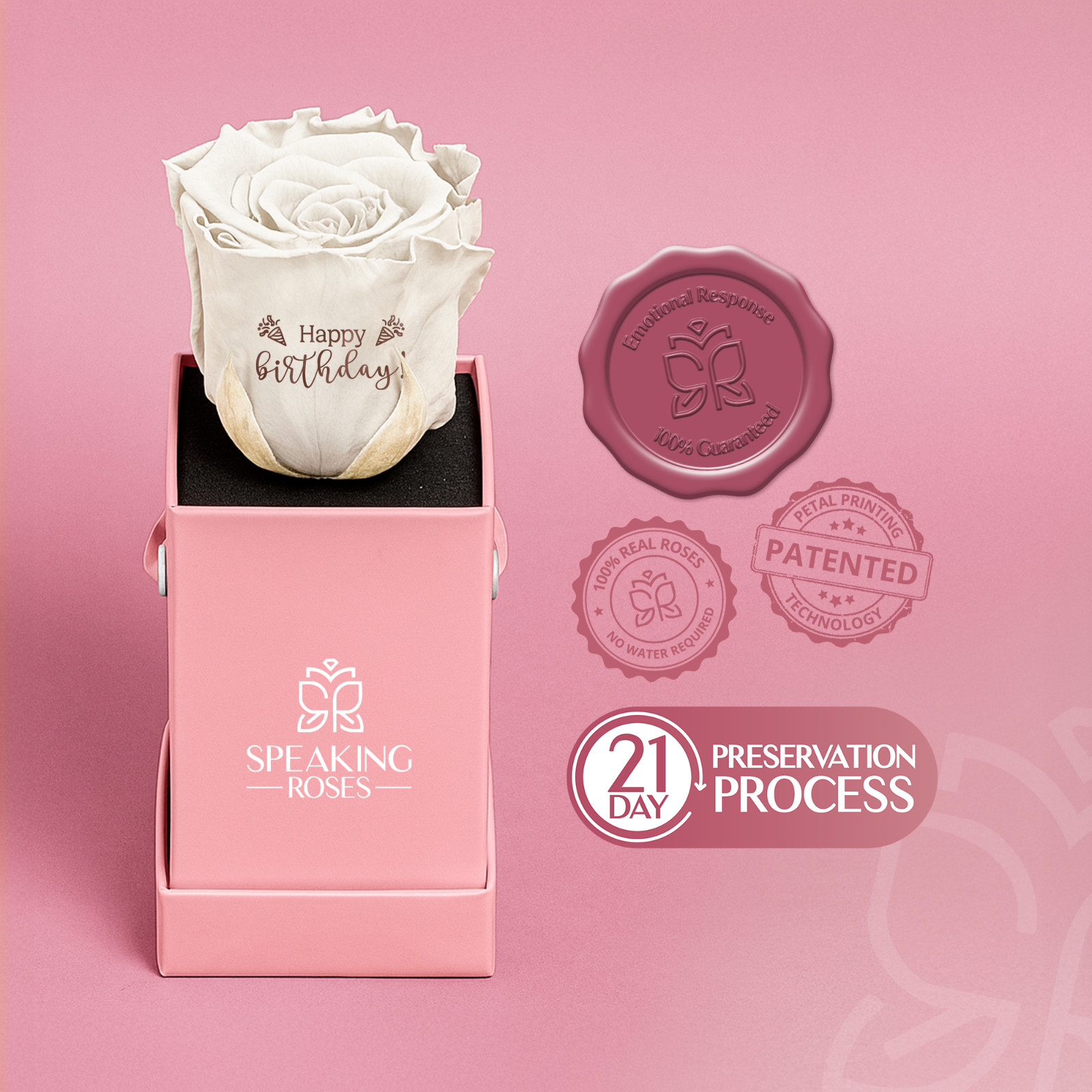 Speaking Roses Preserved Rose in Gift Box | “Happy birthday!” Message