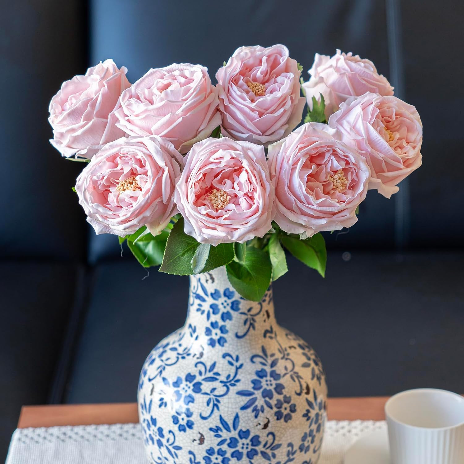 White Fake Flowers for Decoration 4pcs Real Touch Austin Rose Peony Light Pink