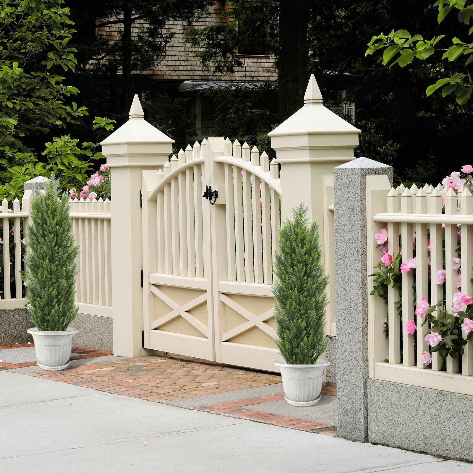 THE BLOOM TIMES 4ft Cedar Topiary Trees – Artificial Outdoor Fake Potted Plants,