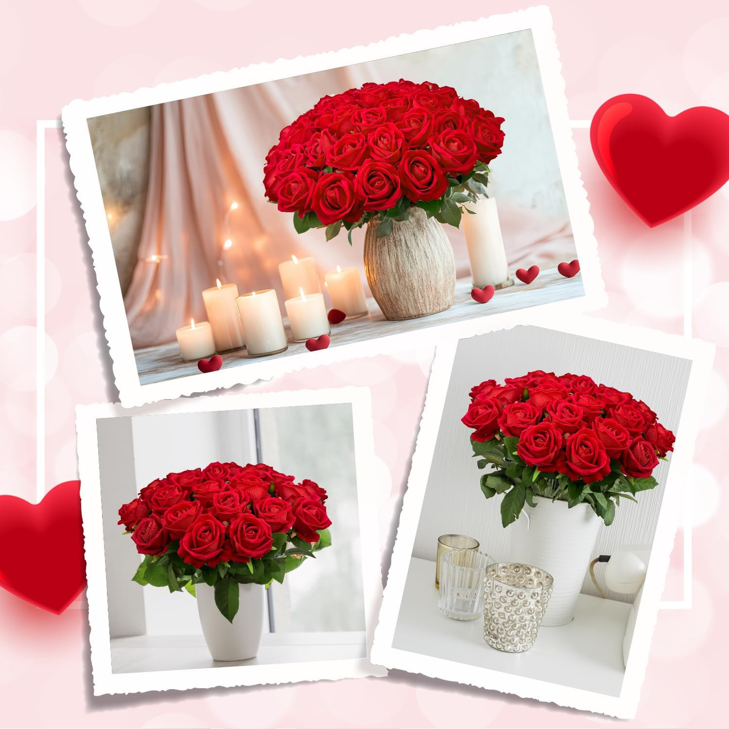 100 PCS Velvet Silk Red Roses – Realistic Faux Flowers for Home & Weddings