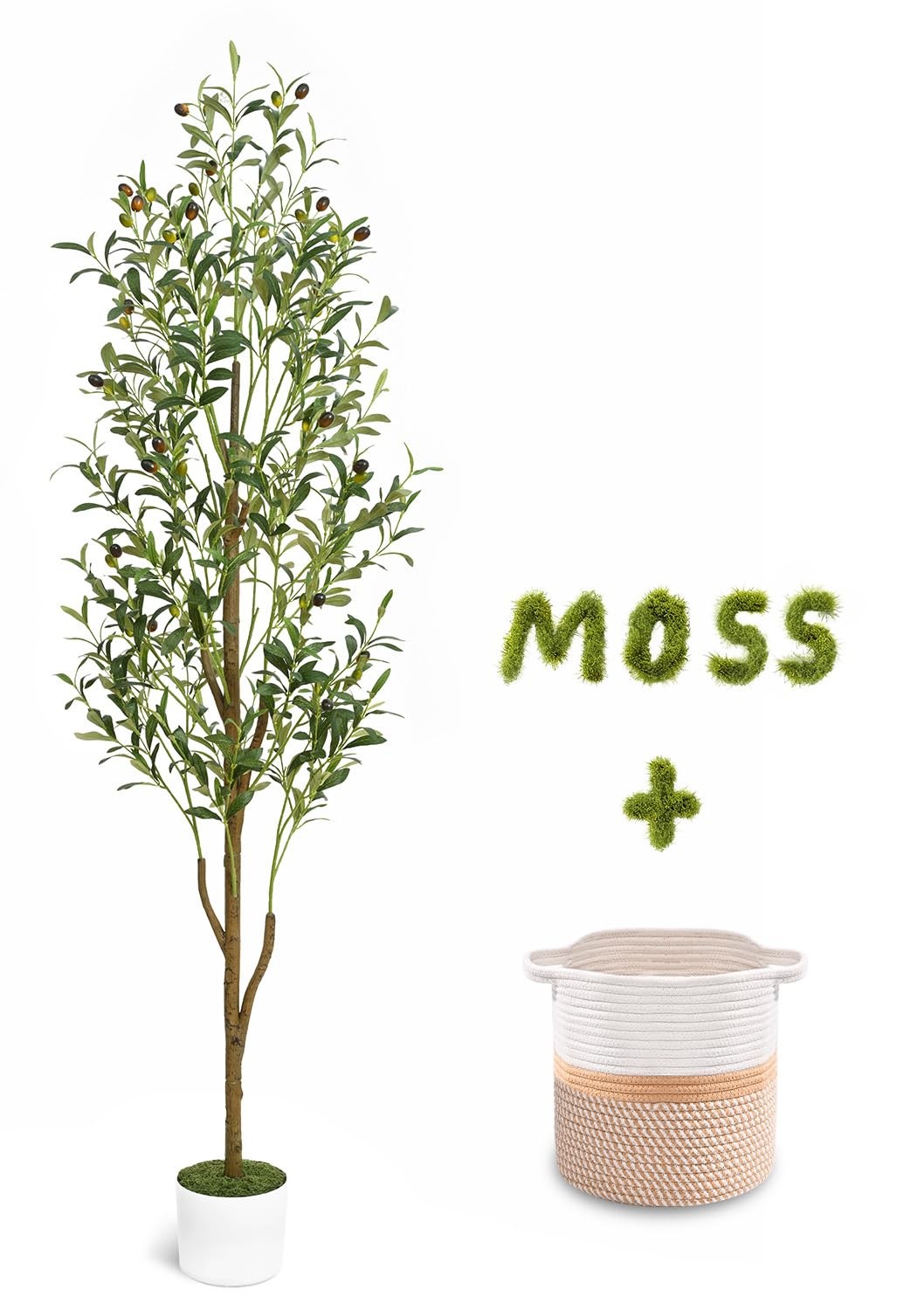 Artificial Olive Tree, 6FT Tall Faux Olive Trees with Planter & Basket, Artif…