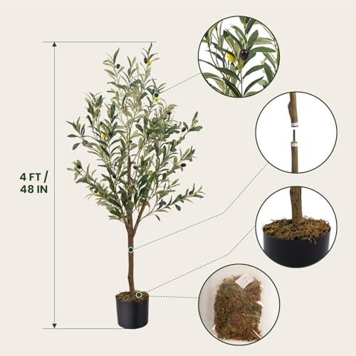 Artificial Fake Olive Tree 4FT TallPack Faux Silk Olive Tree for Home 4ft 1