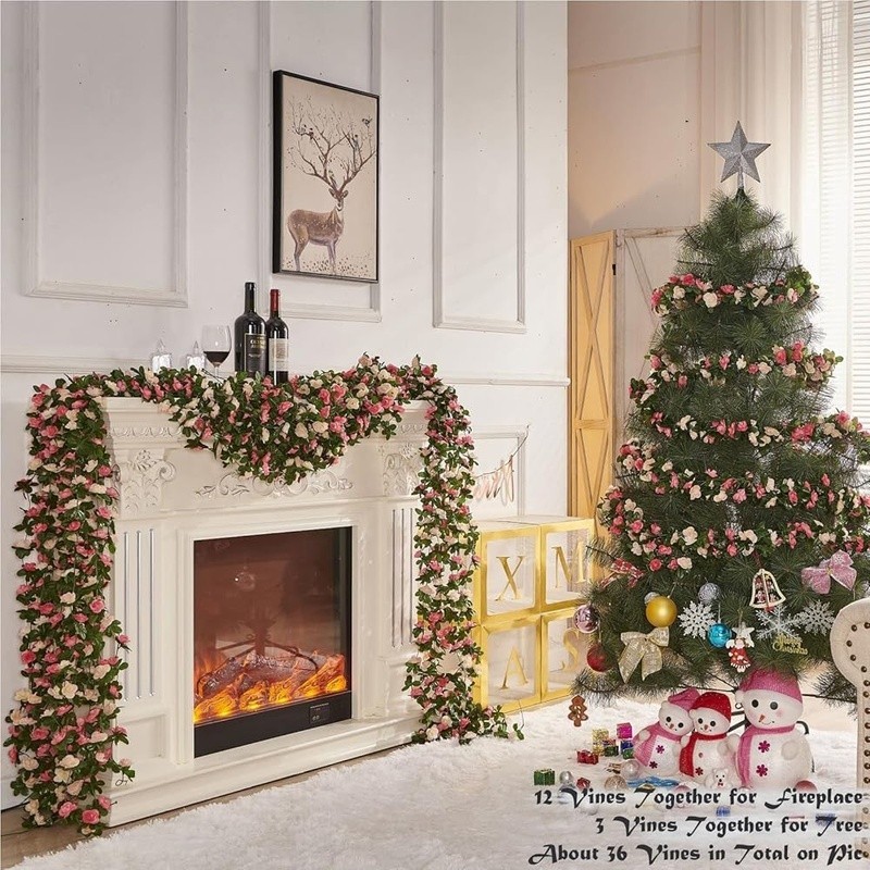 Artificial Rose Vine Garland 8pcs Hanging Floral Decoration Home Decor New