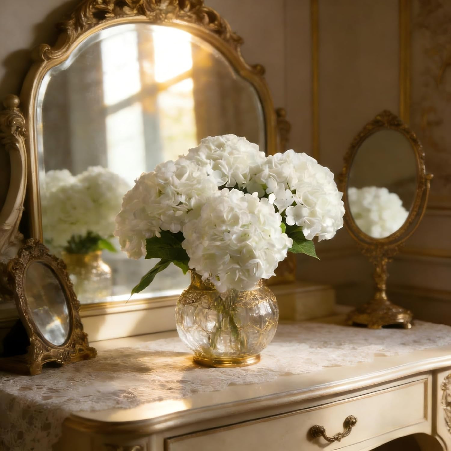 3 Pcs Real Touch Hydrangea Artificial Flowers, Waterproof 3D Latex White Hydrang