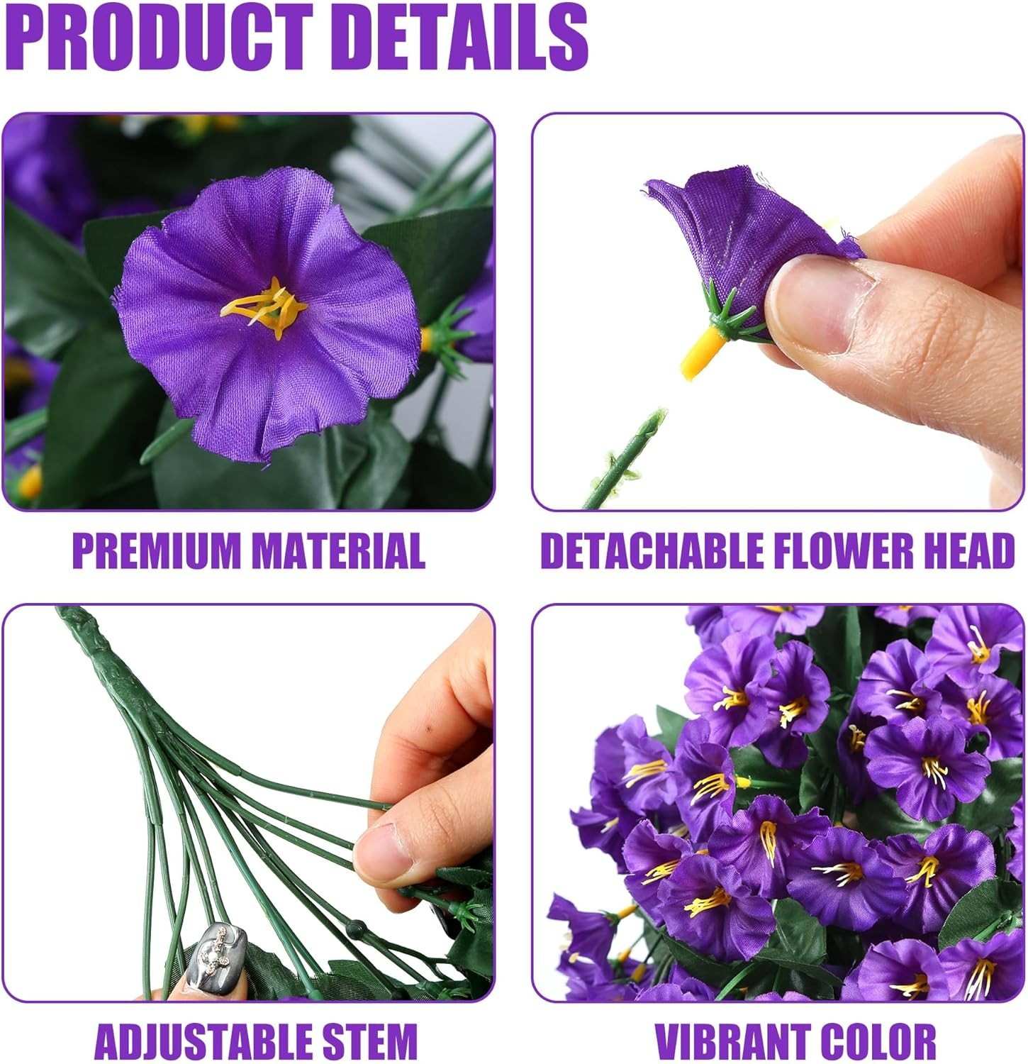 2PCS Realistic Purple Morning Glory Hanging Flowers | UV Resistant Outdoor Decor