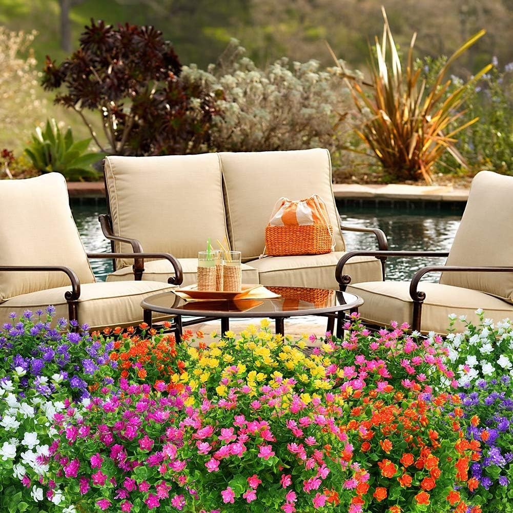 Realistic UV Resistant Pink Boxwood Faux Flowers – 4 Pack for -Round Beauty
