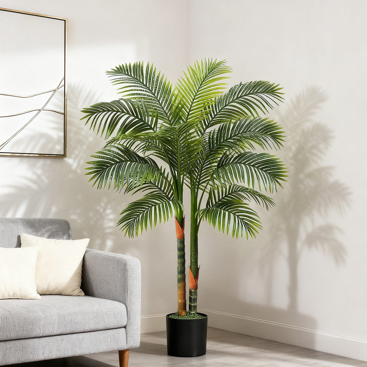 NOVAROOT 6FT Double Trunk Golden Cane Artificial Palm Tree Home Decor