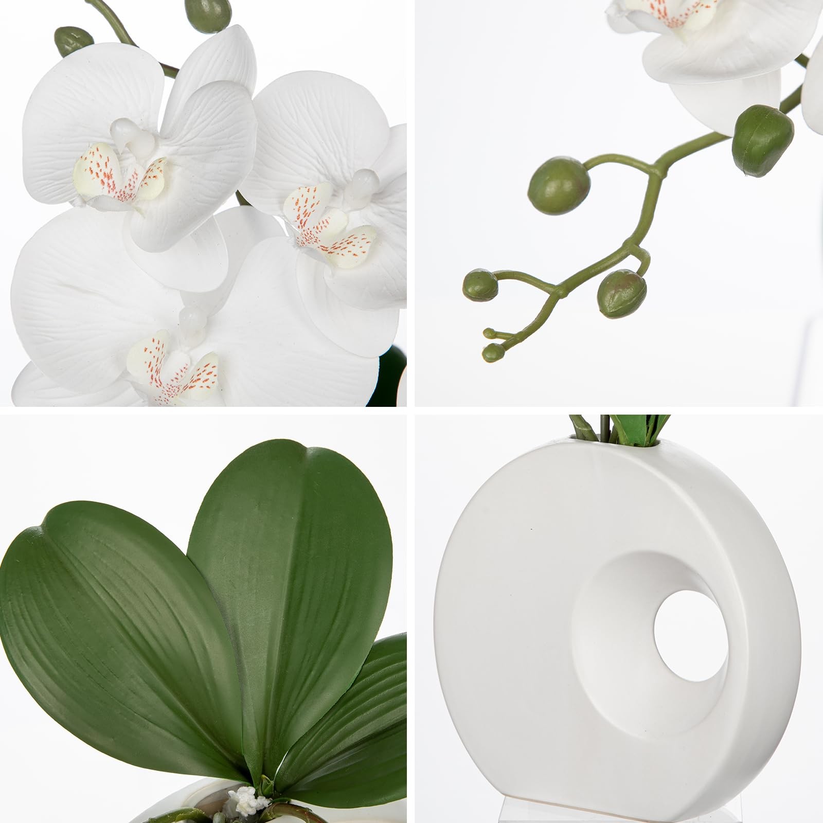 Artificial Orchid White Flowers in Modern Ceramic Vase 15.7 Tall Faux Orchid …